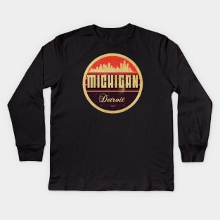 Michigan Detroit Vintage Kids Long Sleeve T-Shirt